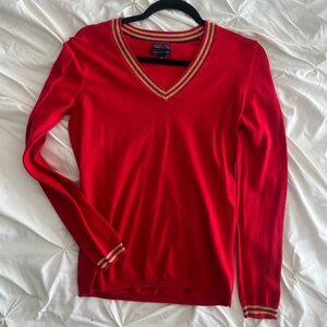 Tommy Hilfiger Red V-Neck Sweater with Gold Trim